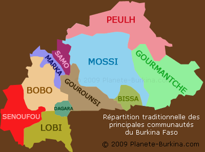 carte de la répartition des communautés ethniques du Burkina Faso