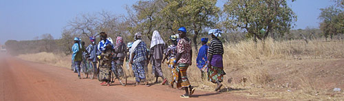 villageoises parcourant plusieurs kilomètres à pieds pour se rendre au marché le plus proche.